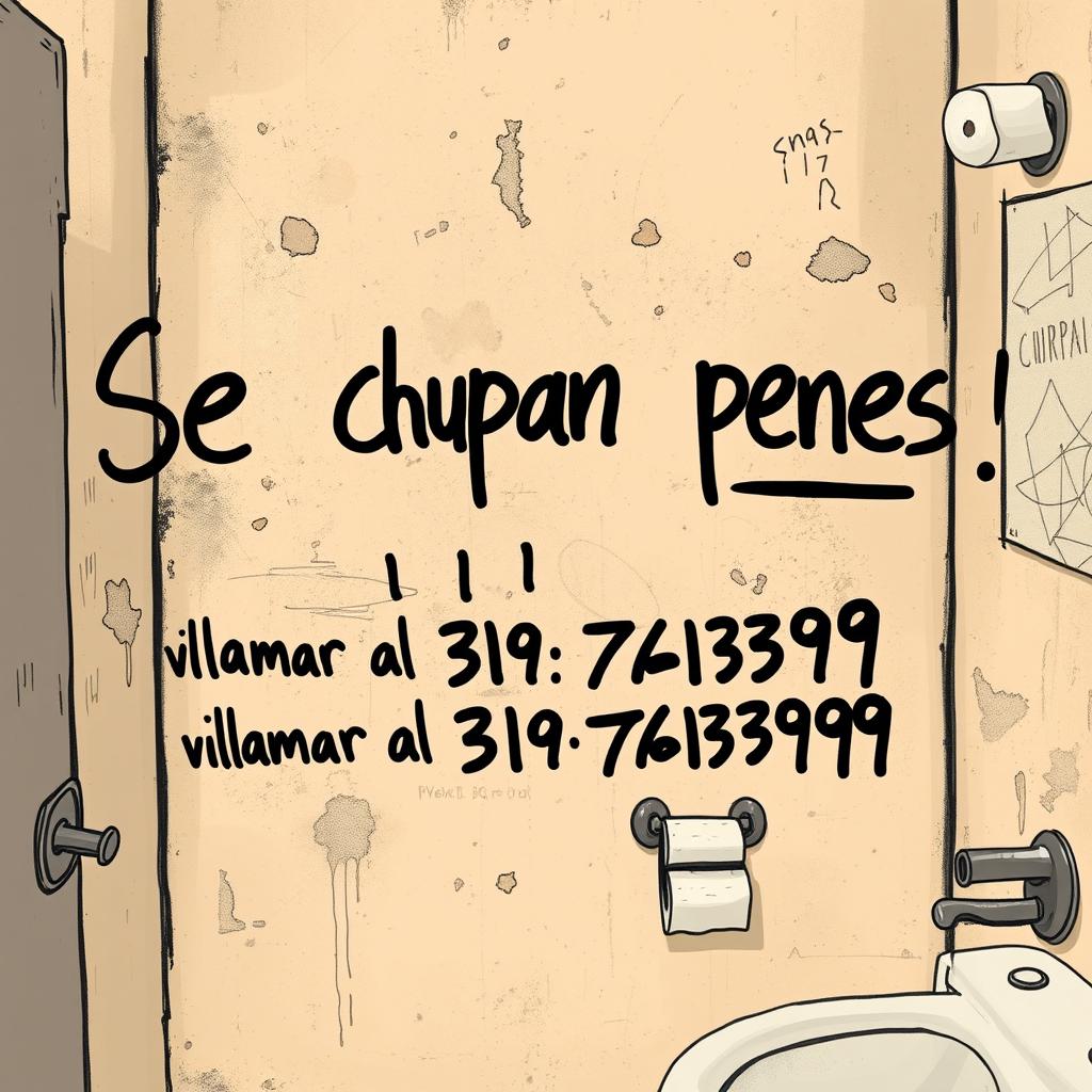 An illustration of a bathroom wall covered in graffiti