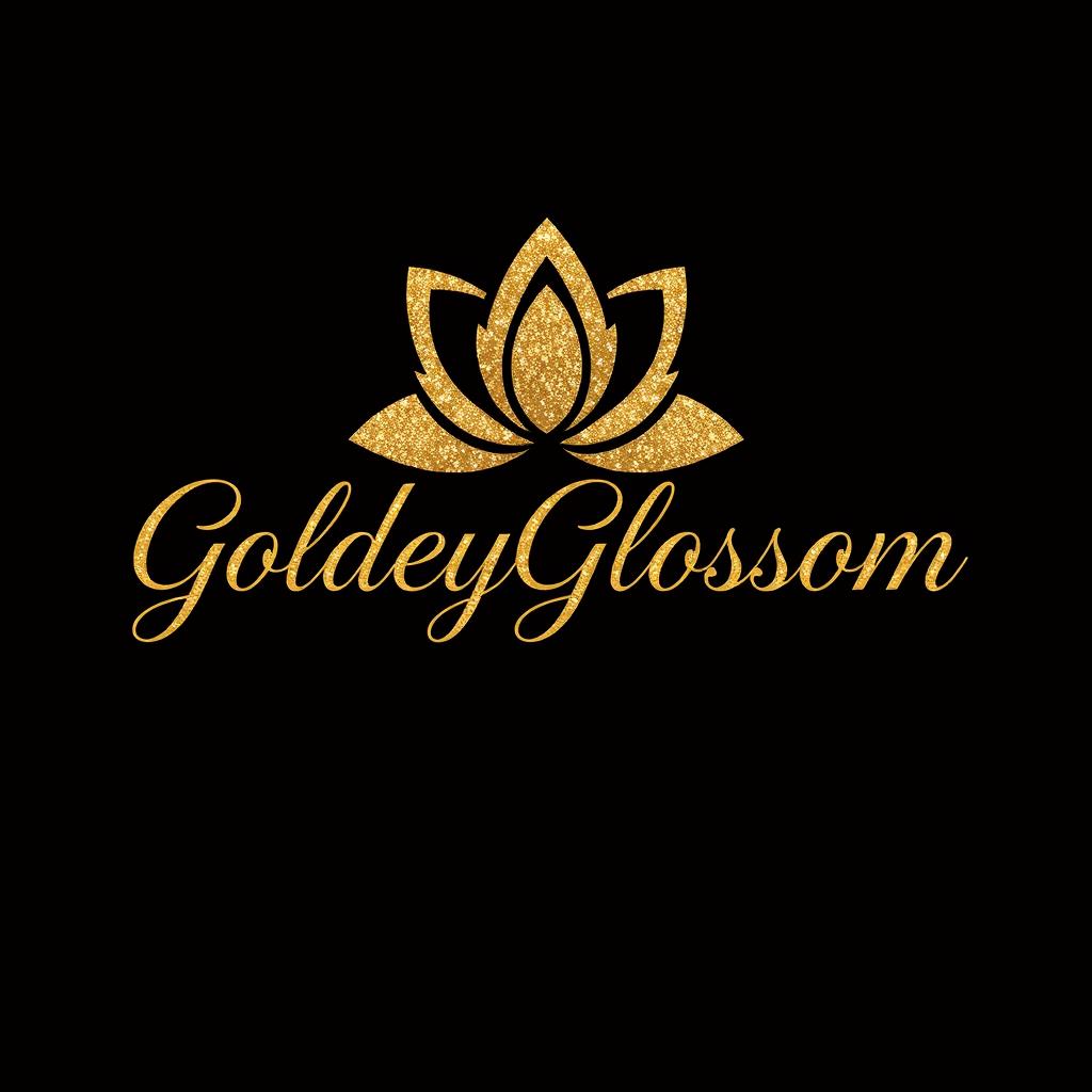 Logo design for a makeup brand named 'GoldeyGlossom', featuring an elegant and modern aesthetic with a sparkling gold color palette