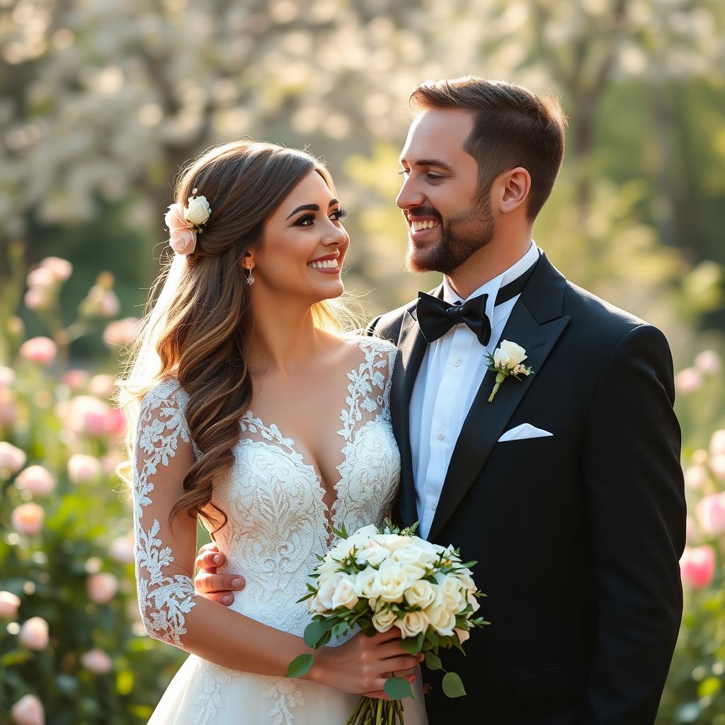 A beautiful bride and groom portrait, both featuring charming dimples