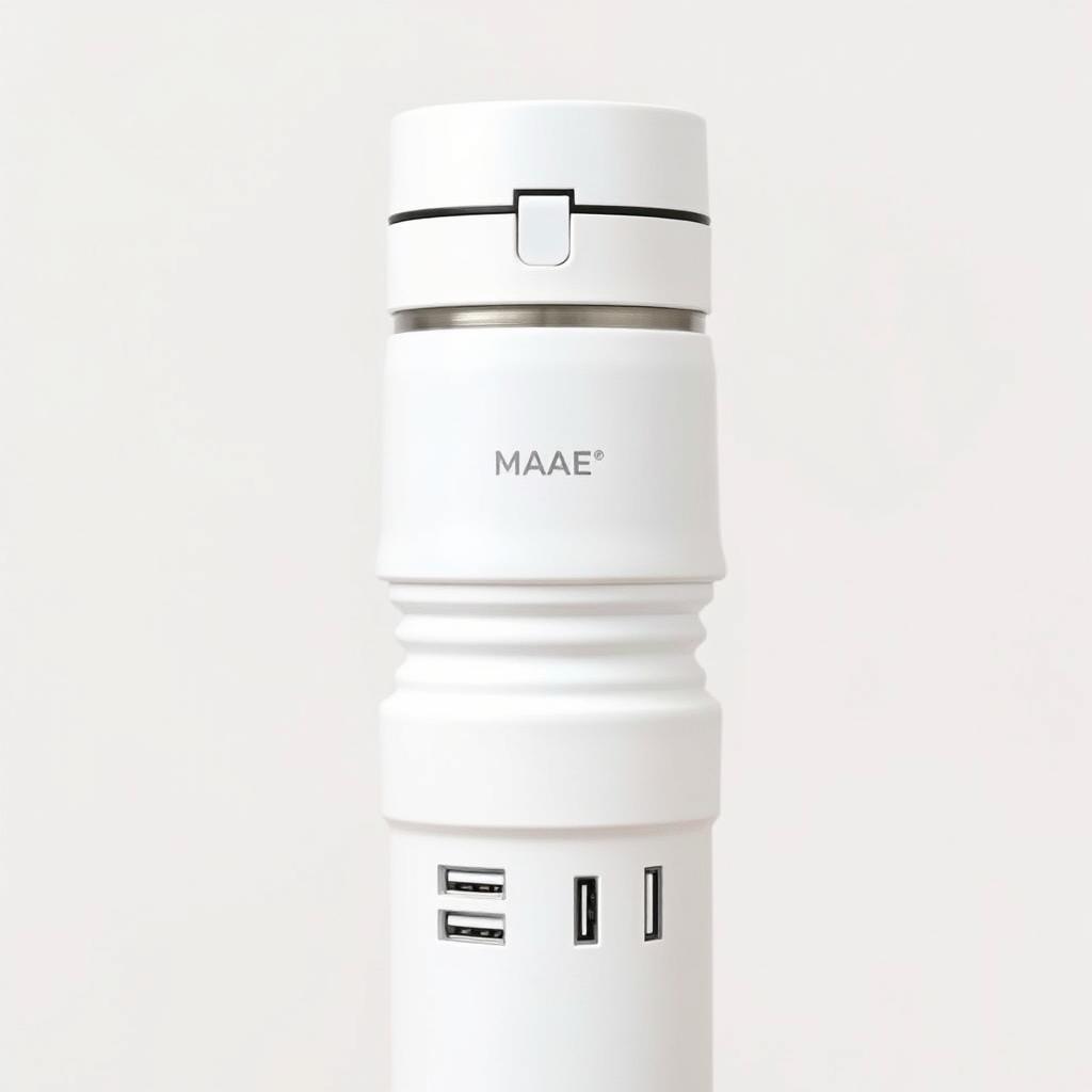 A contemporary white thermal flask with a secure lid, designed for functionality