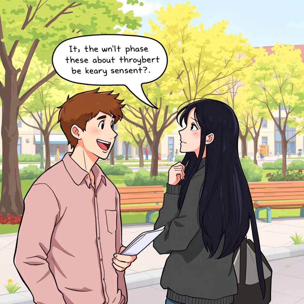 A scene depicting two people engaged in a conversation, with one person animatedly sharing information with the other