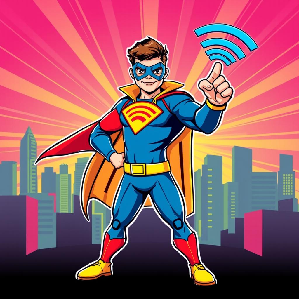 A vibrant and exciting design for Wifi XL Satu featuring a superhero theme