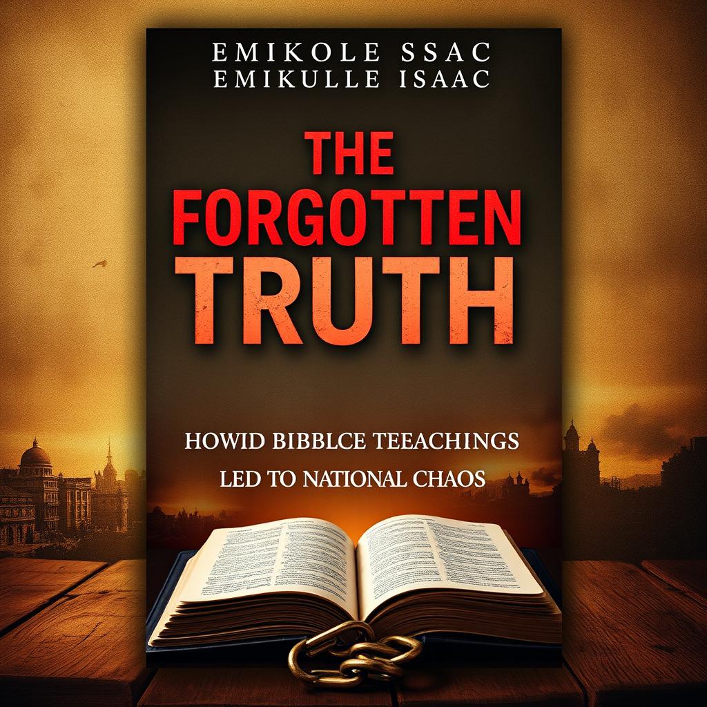 A compelling book cover titled 'THE FORGOTTEN TRUTH: HOW IGNORED BIBLICAL TEACHINGS LED TO NATIONAL CHAOS' by Emukule Isaac