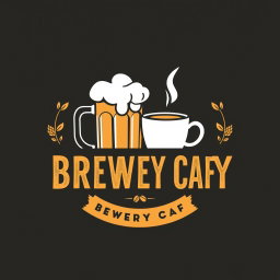A stylish and modern logo design for a brewery café, incorporating elements like a frothy beer mug and coffee cup