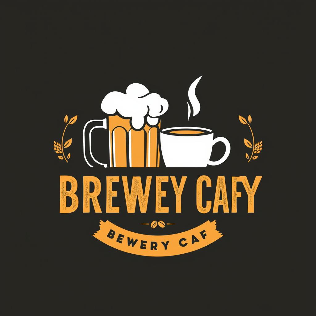 A stylish and modern logo design for a brewery café, incorporating elements like a frothy beer mug and coffee cup
