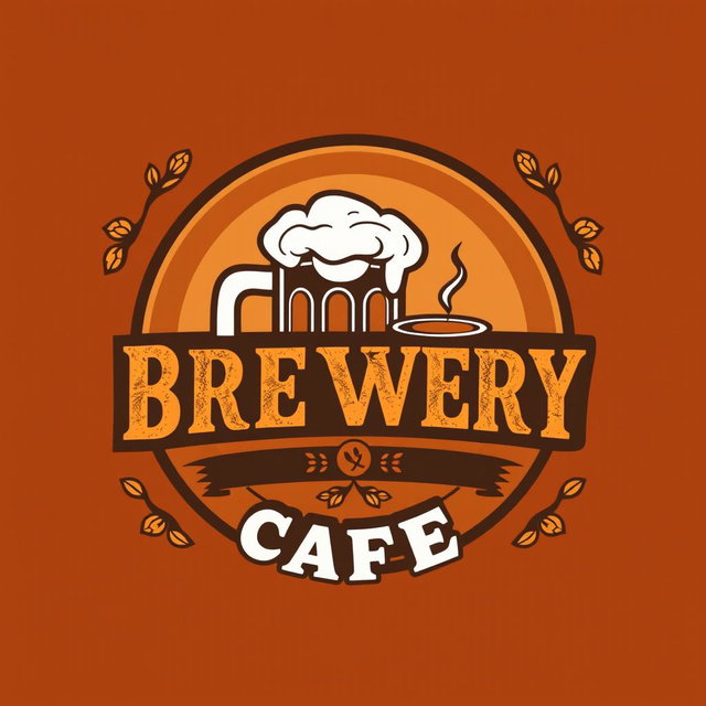 A stylish and modern logo design for a brewery café, incorporating elements like a frothy beer mug and coffee cup