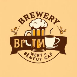 A stylish and modern logo design for a brewery café, incorporating elements like a frothy beer mug and coffee cup