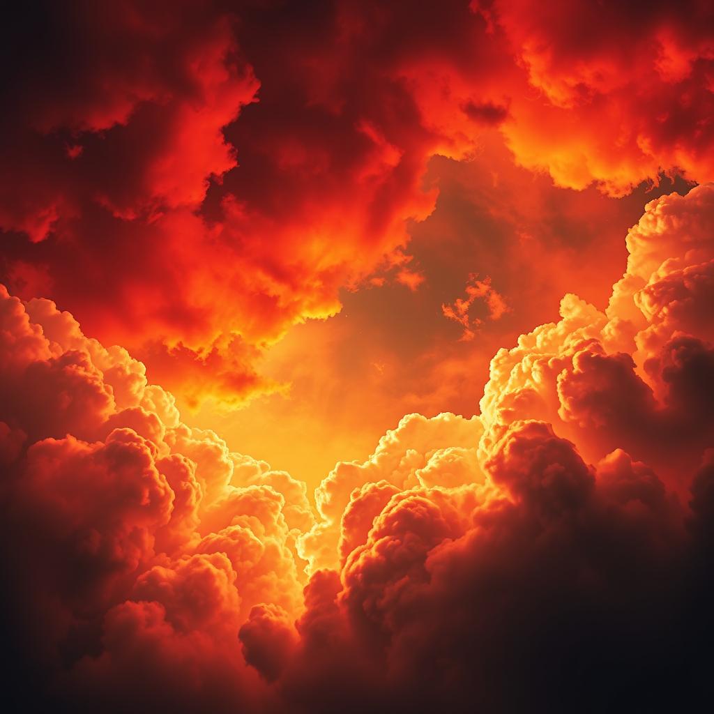 A dramatic book cover featuring an expansive sky filled with bible clouds, showcasing a blend of rich red, vibrant yellow, and deep black colors