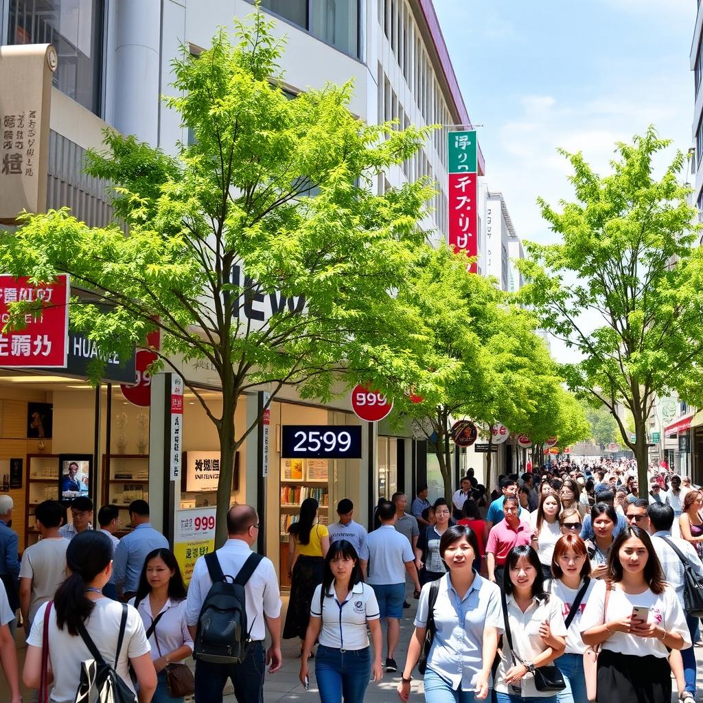 Explore the Buzz of a Vibrant Shopping Street