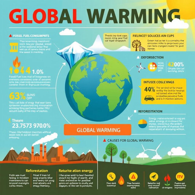 An informative and visually engaging infographic about global warming, showcasing key statistics and facts