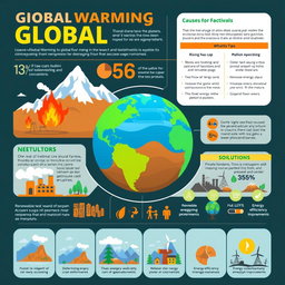 An informative and visually engaging infographic about global warming, showcasing key statistics and facts