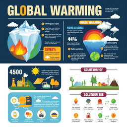 An informative and visually engaging infographic about global warming, showcasing key statistics and facts