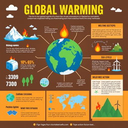 An engaging and informative infographic about global warming, featuring key statistics, causes, and effects