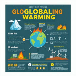 An engaging and informative infographic about global warming, featuring key statistics, causes, and effects
