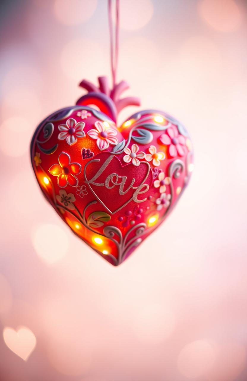 A close-up view of a vibrant and intricately designed heart, symbolizing emotion and depth