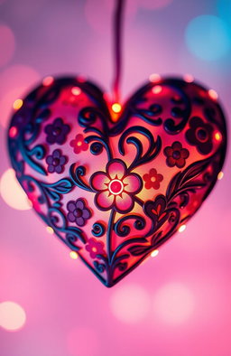A close-up view of a vibrant and intricately designed heart, symbolizing emotion and depth