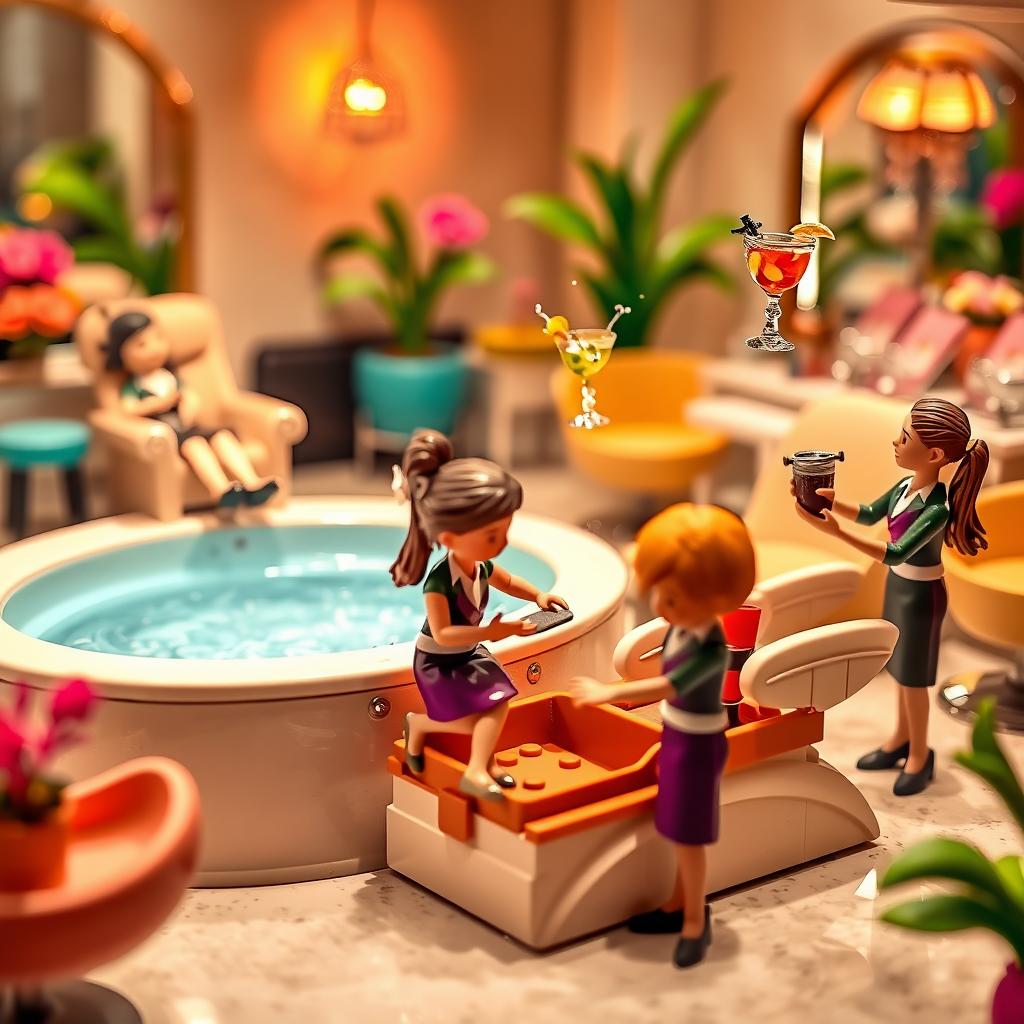 A vibrant and whimsical scene set in a luxurious salon pedicure area