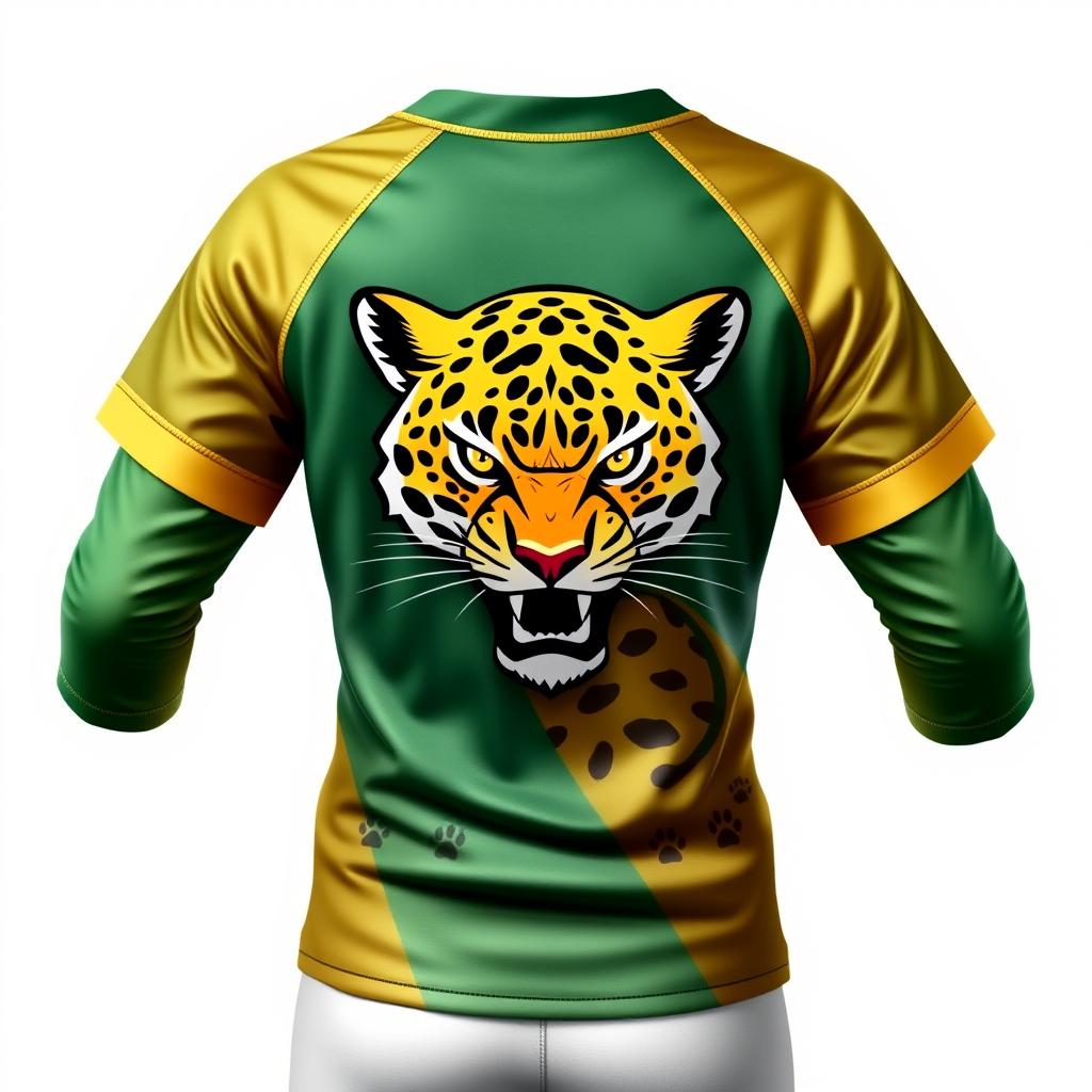 A dynamic and eye-catching jaguar-themed softball jersey, featuring a fierce jaguar graphic prominently displayed on the front