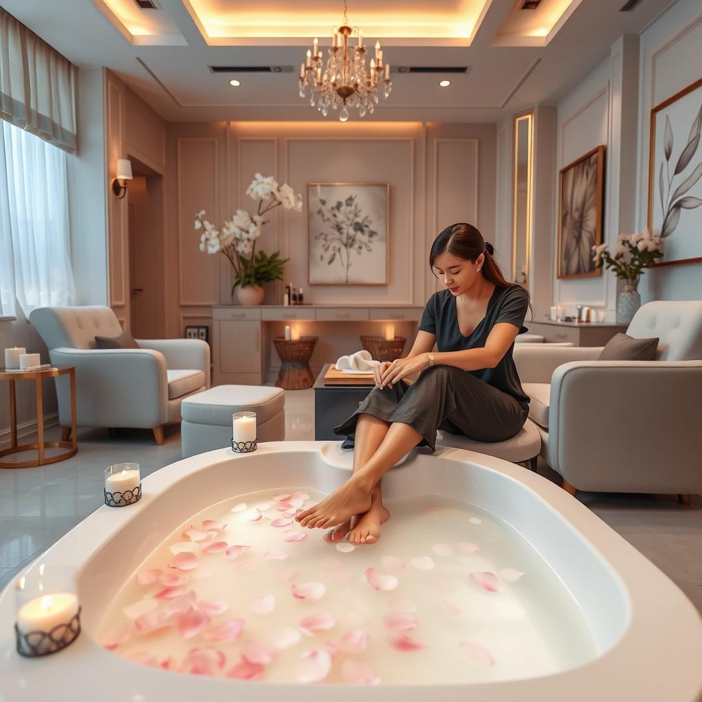 A luxurious pedicure stage in a high-end beauty salon