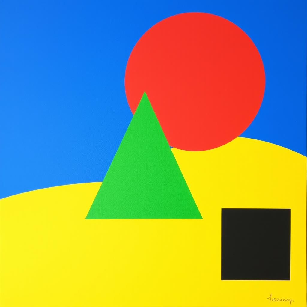 A simple modern art composition featuring bold geometric shapes and vibrant colors