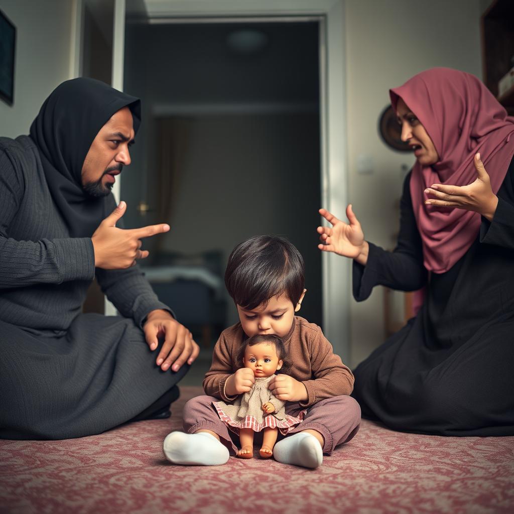 A creative and conceptual image depicting a family scene inside a home