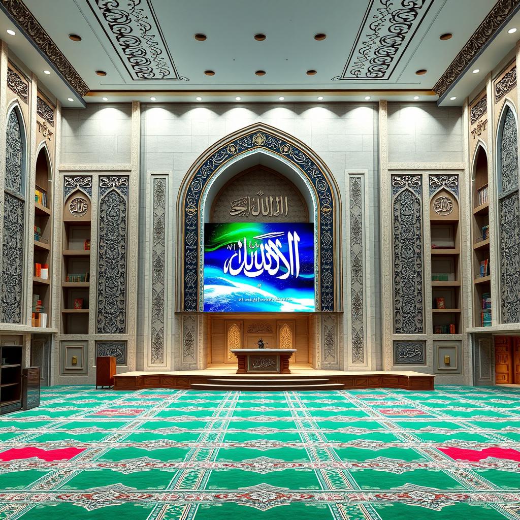 An interior design concept for a grand mosque wall combining modern and Islamic-Iranian architectural styles