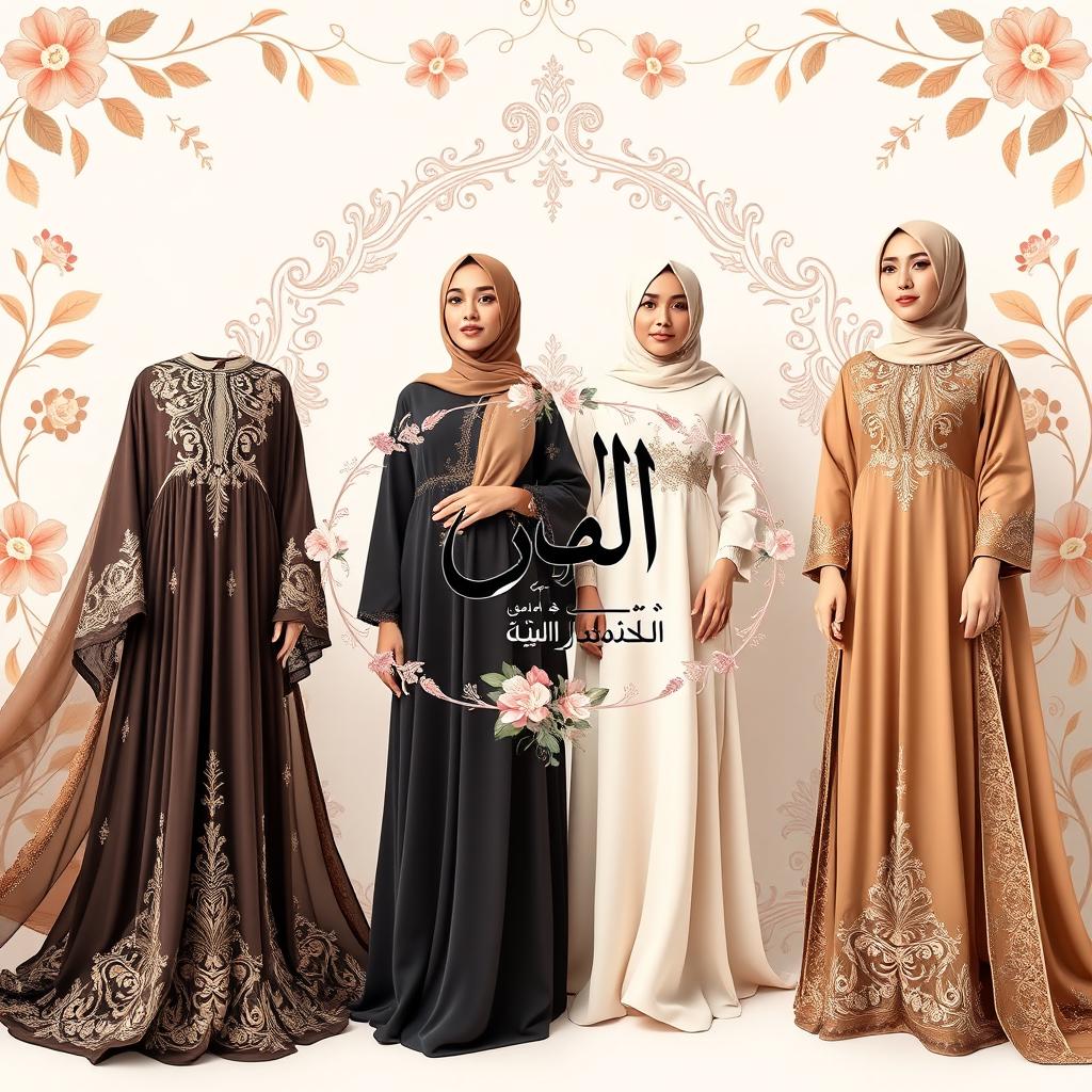 An advertising banner showcasing a stunning collection of Arabic and formal women's clothing under the brand name 'لارین'