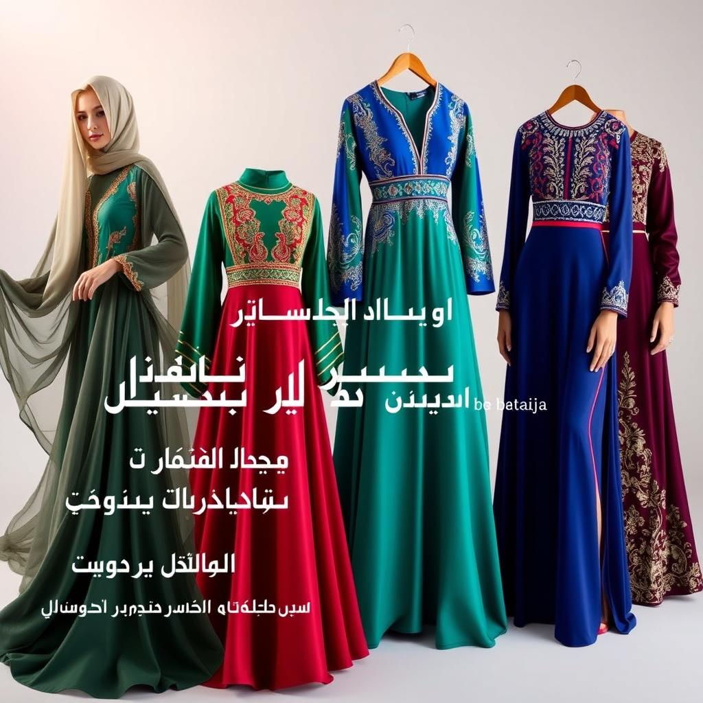 An eye-catching advertising banner showcasing elegant Arabic and formal women's clothing