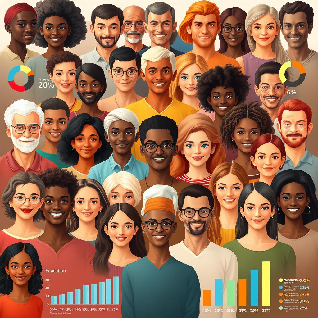A vibrant and engaging collage depicting a diverse group of people representing various age groups, ethnicities, and genders, celebrating the richness of human diversity