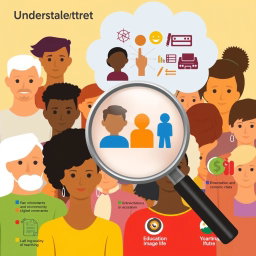 A vibrant and inclusive infographic featuring a diverse group of people from various backgrounds, with a thought bubble or speech bubble emerging from them