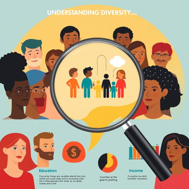 A vibrant and inclusive infographic featuring a diverse group of people from various backgrounds, with a thought bubble or speech bubble emerging from them