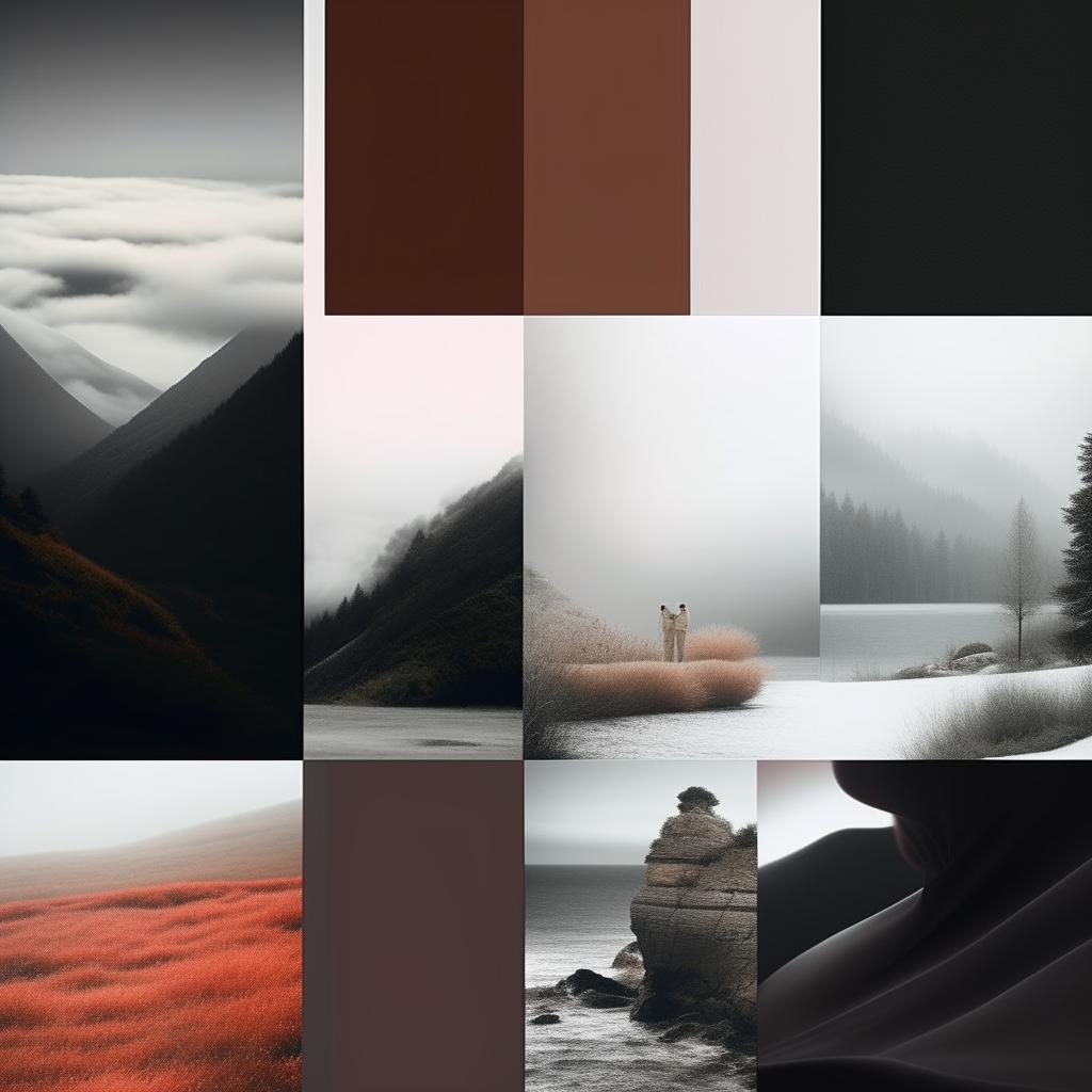 Ultra high quality, conceptual minimalist mood board with an editorial style.