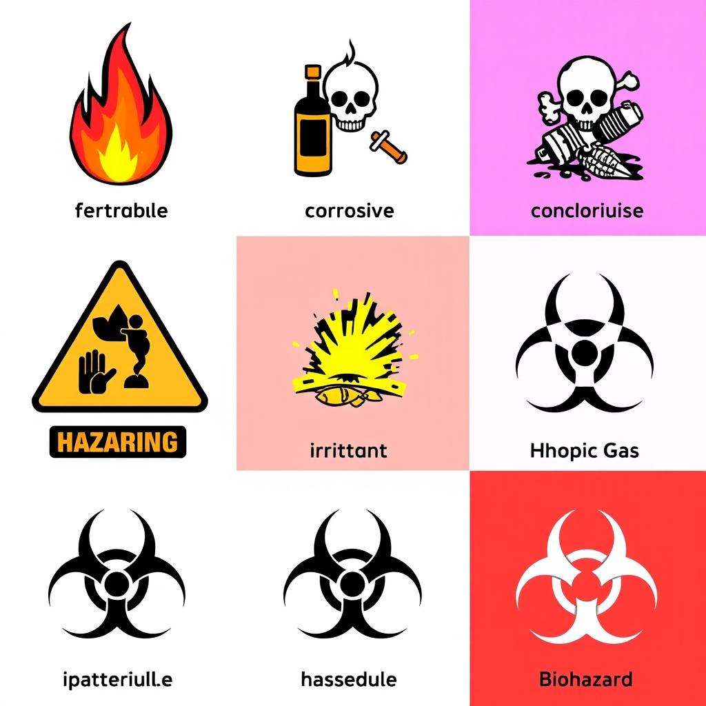 A series of nine distinct hazard symbols, each representing a different type of hazard
