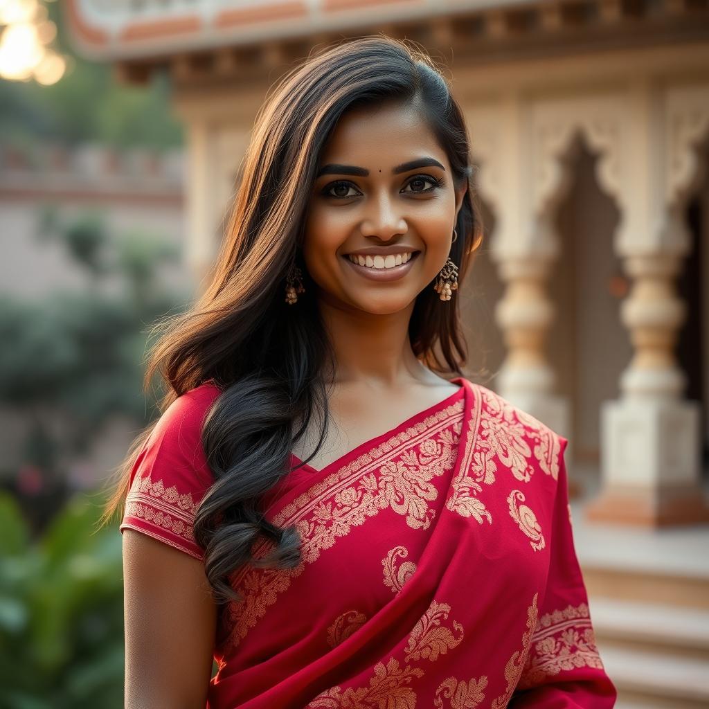 A 30-year-old healthy woman with a rich dark skin tone, hailing from the Indian Subcontinent
