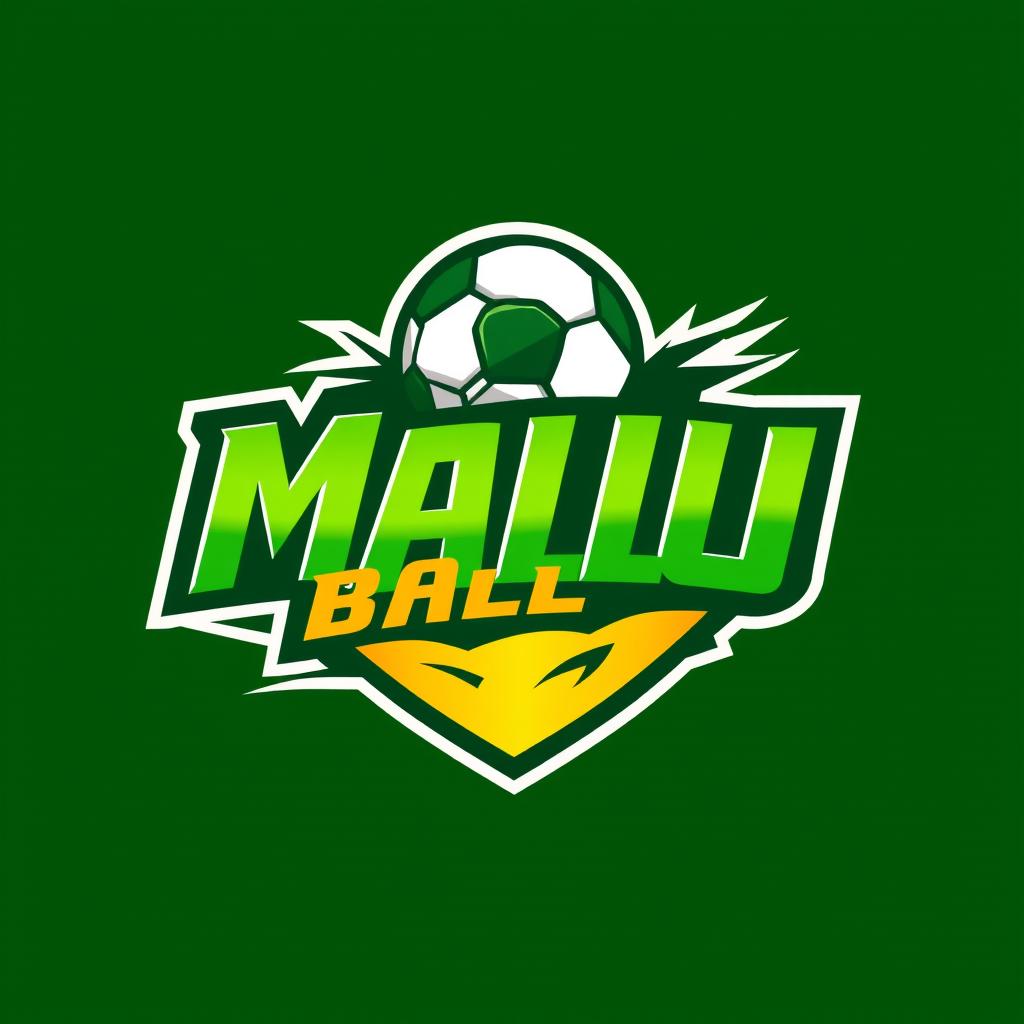 A vibrant football logo design featuring the phrase 'Mallu Ballus' prominently displayed in a bold and sporty font