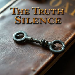 A close-up portrait image of a simple old key resting on a dusty leather-covered book