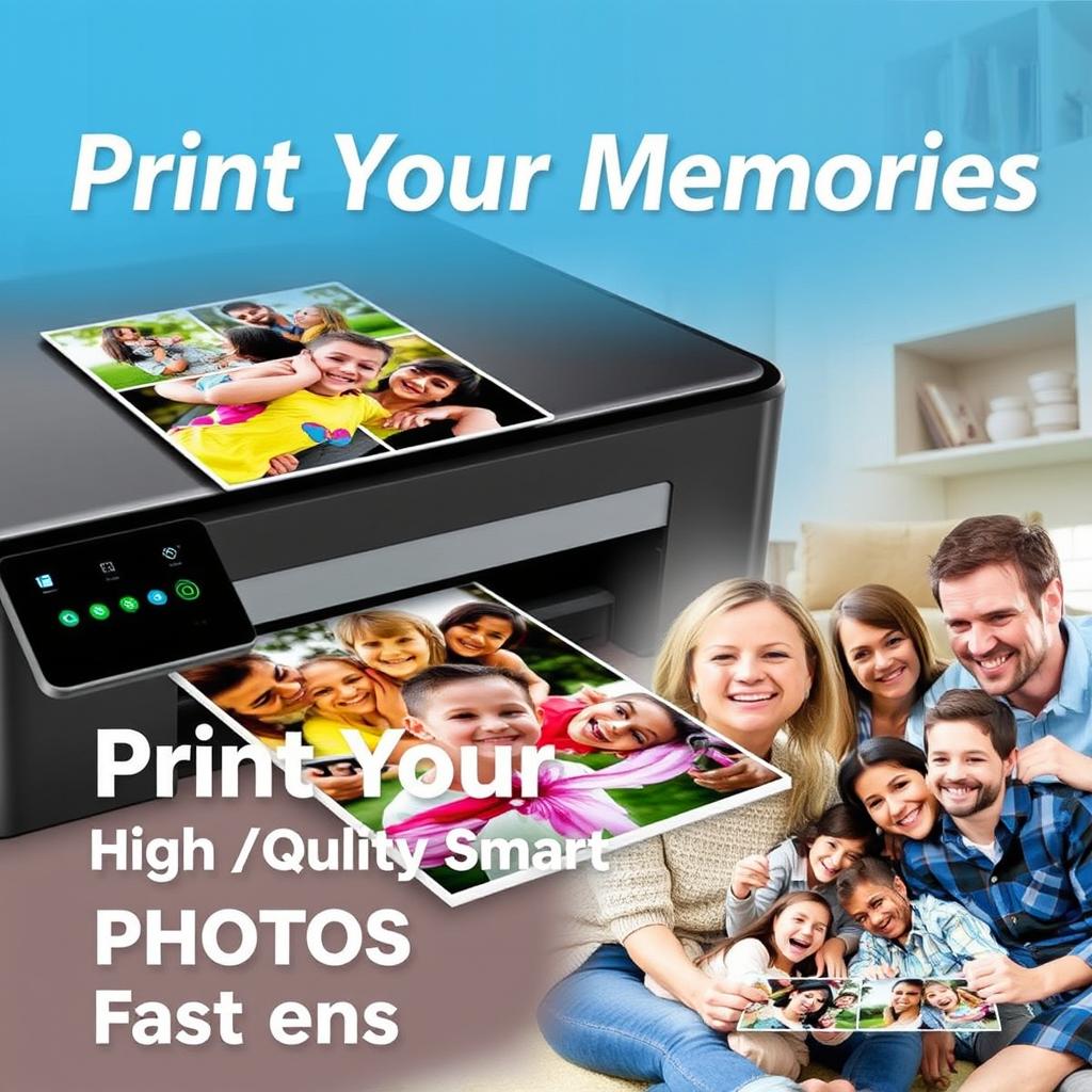 A modern and eye-catching advertisement for smartphone photo printing services, showcasing vibrant, high-quality smartphone images being printed