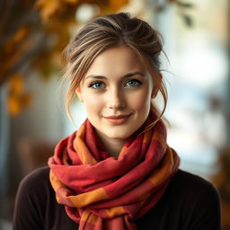 A portrait of a young woman resembling Ellie Williams, featuring a soft expression and warm gaze