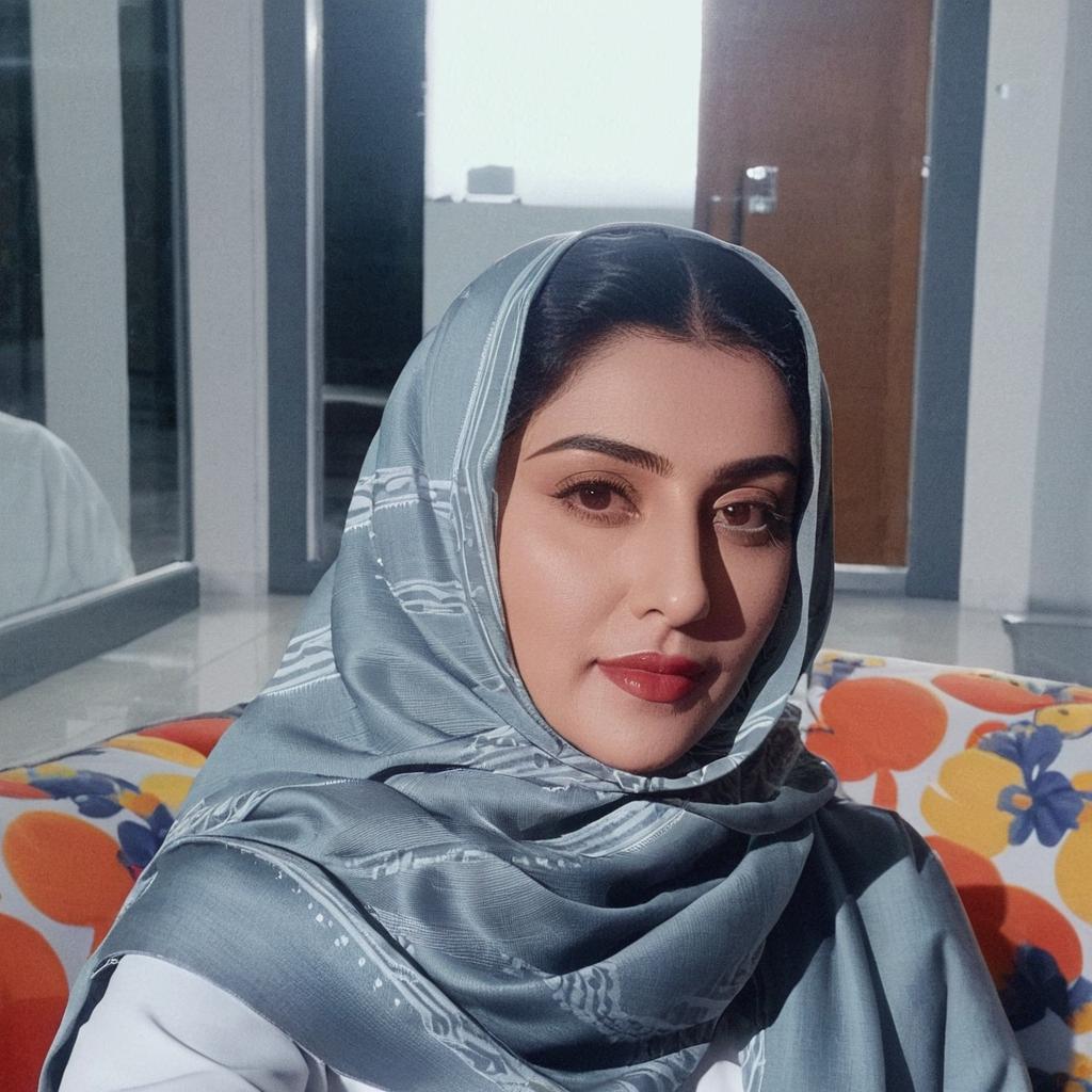 Elegant Portrait: Woman in Blue Headscarf