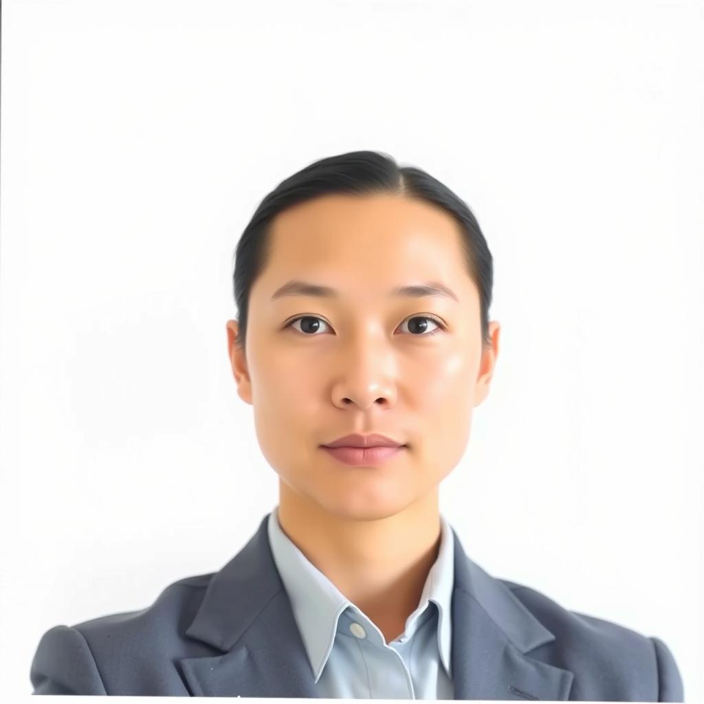 A simple, clear, and neutral passport photo featuring a person facing the camera with a neutral expression