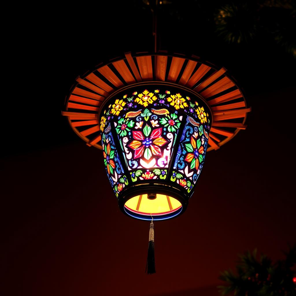 A beautifully crafted parol (traditional lantern) from Pampanga, displaying vibrant colors and intricate designs