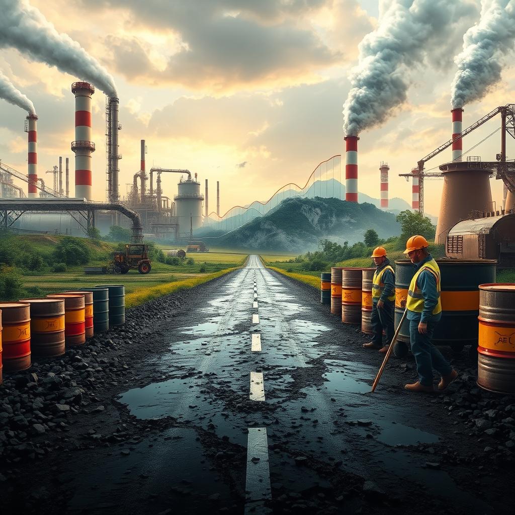 A visually engaging representation of the challenges faced in the lubricant industry, showcasing various elements such as a factory backdrop, oil barrels, machinery, and technicians in safety gear
