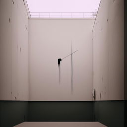 An ultra-detailed architectural photograph featuring a Japandi minimalist wall adorned with a singular painting.