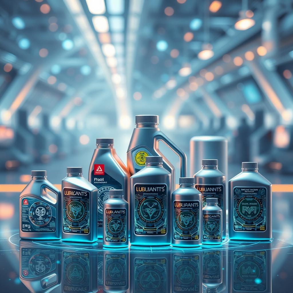 A futuristic image illustrating the future of the lubricants industry, featuring artificial intelligence in a beautiful, attractive, and optimistic way