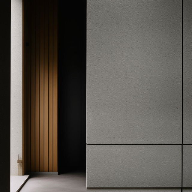 An ultra-detailed architectural photograph featuring a Japandi minimalist wall adorned with a singular painting.