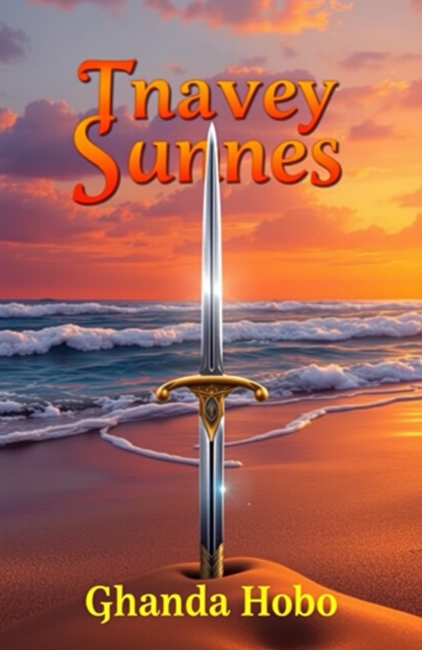 A book cover in the style of Ghanda Hobo, featuring a serene beach scene at sunset