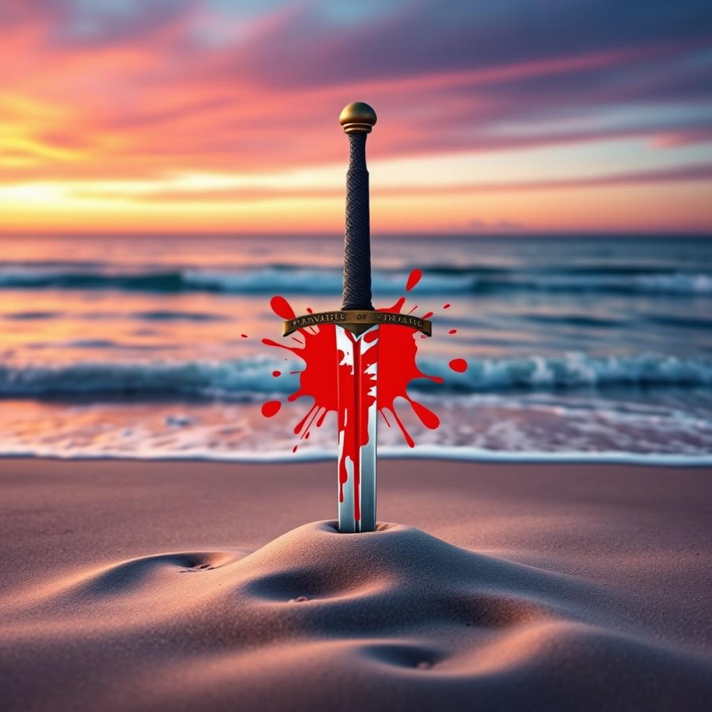 A visually striking book cover design featuring a beach scene at twilight