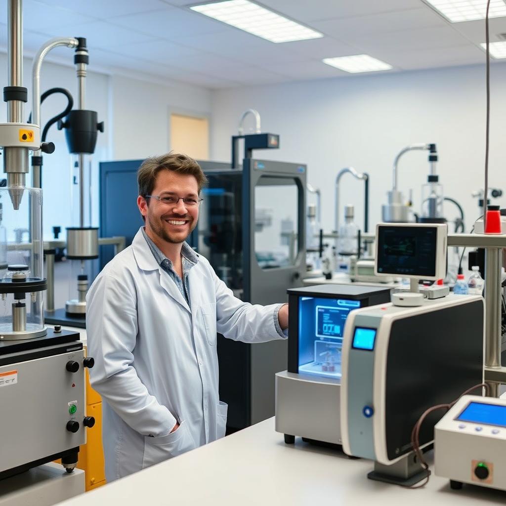 A modern laboratory setting dedicated to petroleum products testing, showcasing various sophisticated equipment such as flash point testers, distillation apparatus, viscometers, and density meters