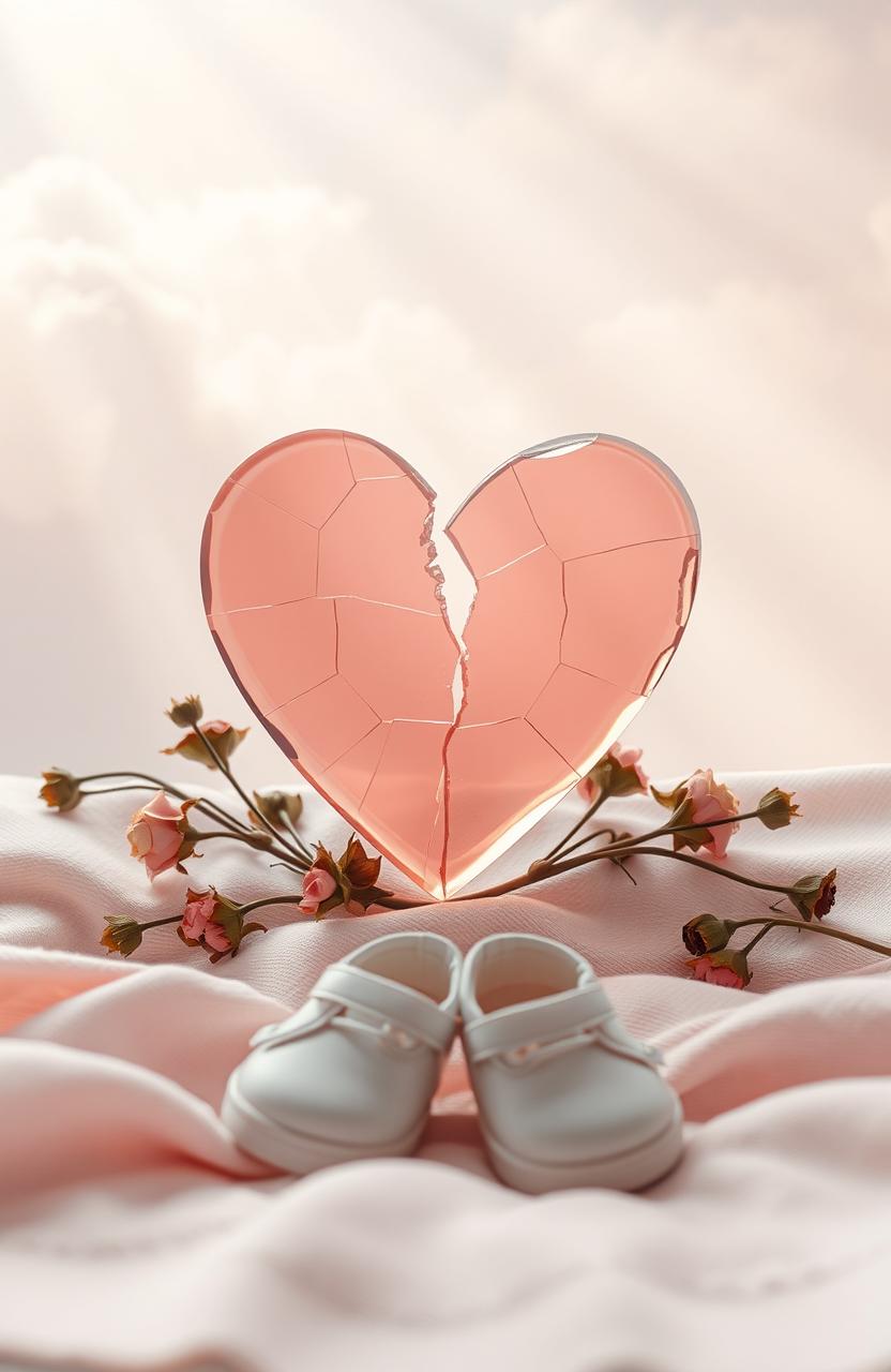 A poignant and heartfelt scene depicting a broken heart, symbolizing the loss of a baby