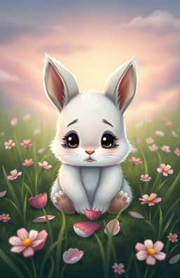 A poignant illustration capturing the essence of loss and heartbreak through the image of a cute, sad baby rabbit